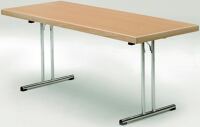 Klapptisch B1600xT700xH725mm Buche 20mm Kufen,ger.Gestell Stahl,D.32mm verchr.