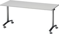 Klapptisch B1600xT700xH735mm grau 25mm Kufen,fahrbar Rdrohr 80x40mm verchr.