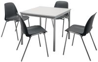 Tisch/Stühleset 1 Tisch 800x800mm u.4 Stapelstühle Gestell verchr.