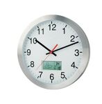 Wanduhr Funkuhr Alu.mattsilber 1,5V D.300mm Zahlen m.Thermo-/Hygrometer