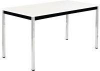 Stahlrohrtisch L700xB1400xH740mm Vierkantrohr schwarz/chrom Platten-S.19mm weiß