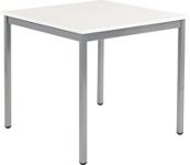Stahlrohrtisch L800xB800xH740mm Vierkantrohr weißalu Platten-S.25mm weiß BMV