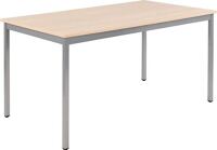Stahlrohrtisch L700xB1400xH740mm Vierkantrohr weißalu Platten-S.25mm Ahornd.BMV