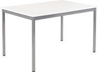 Stahlrohrtisch L700xB1400xH740mm Vierkantrohr weißalu Platten-S.25mm weiß BMV