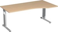 PC-Arbeitstisch H680-820xB1800xT1000/800mm re.Ahorndekor C-Fuß silber GERAMÖBEL