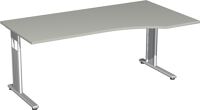 PC-Arbeitstisch H680-820xB1800xT1000/800mm re.lichtgrau C-Fuß silber GERAMÖBEL