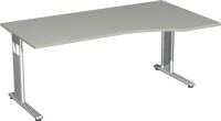 PC-Arbeitstisch H680-820xB1800xT1000/800mm re.lichtgrau C-Fuß silber GERAMÖBEL