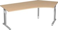 PC-Arbeitstisch H680-820xB2166xT1130mm 135Grad re.Ahornde C-Fuß silber GERAMÖBEL