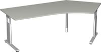 PC-Arbeitstisch H680-820xB2166xT1130mm 135Grad re.grau C-Fuß silber GERAMÖBEL