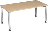 Schreibtisch H680-800xB1600xT800mm Ahorndekor ger.Form Rundrohr-Gestell