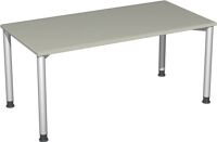 Schreibtisch H680-800xB1600xT800mm lichtgrau ger.Form Rundrohr-Gestell