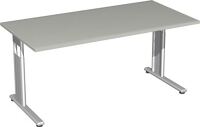 Schreibtisch Cyros H680-820xB1600xT800mm lichtgrau ger.Form C-Fuß GERAMÖBEL