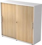 Schiebetürenschrank H1100xB1200xT400mm weiß/Eichedekor 3 OH 2 Türen Relinggriff