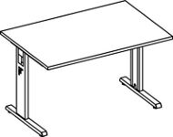 Schreibtisch Bela H650-850xB1200xT800mm weiß ger.Form C-Fuß
