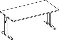 Schreibtisch Bela H650-850xB1600xT800mm weiß ger.Form C-Fuß
