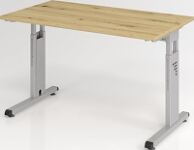 Schreibtisch H650-850xB1200xT670mm Asteiche ger.Form C-Fuß HAMMERBACHER