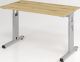 Schreibtisch H650-850xB1200xT670mm Asteiche ger.Form C-Fuß HAMMERBACHER