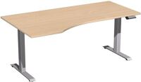 Schreibtisch Elevate Plus H630-1280xB1800xT800/1000mm PC-Form li.Buche/silber