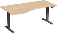 Schreibtisch Elevate Plus H630-1280xB1800xT800/1000mm PC-Form li.Buche/anthrazit