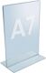 Tischaufsteller, NW-Nr.: 9000493460 f.Format DIN A7, Acryl transparent mit T-Ständer  