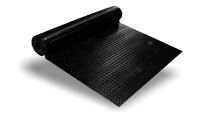 Gummi-Flachnoppenmatte schwarz, 4 mm stark 1200 mm breit, 10 m/Ro., Rückseite stoffgemustert Noppen mit Steg  