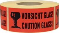 Hinweisetikett Vorsicht, NW-Nr.: 3000265571 Glas L.145 mm,B.70mm rot, 1000 St./Rolle TRANSPAK   