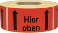 Hinweisetikett Hier ob, NW-Nr.: 3000265574 L.145 mm,B.70mm rot 1000, St./Rolle TRANSPAK   