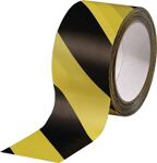 Warnmarkierungsband PVC, NW-Nr.: 3000265595 schwarz/gelb L.66m B.60mm, Rl. rechtsweisend  
