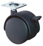 Kunststoffdoppelrolle m.Festst.D.40mm Trgf.30kg m.Platte PA schwarz RAL 9005