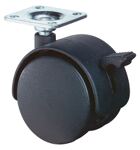 Kunststoffdoppelrolle m.Festst.D.50mm Trgf.40kg m.Platte PA schwarz RAL 9005