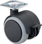 Kunststoffdoppelrolle m.Festst.D.50mm Trgf.50kg m.Platte m.Festst.Ku.