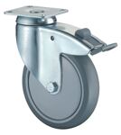 Lenkrolle m.Festst.D.100mm Trgf.80kg m.Platte Kugell.Gum.grau BS ROLLEN