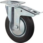Lenkrolle D.125mm, NW-Nr.: 3000275322 Trgf.100 kg m.Feststeller, Gum.Platte L105xB80mm Vollgummireifen schwarz, Platte 104x80mm  