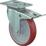Lenkrolle D.200mm Trgf.300kg m.Festst.PU 135x110mm rot BS ROLLEN