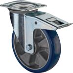 Lenkrolle D.200mm Trgf.300kg m.Festst.PU 138x109mm blau BS ROLLEN
