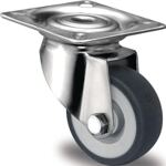 Lenkrolle D.50mm Trgf.50kg m.Platte Platten-B.60mm Gleitlager VA TPE PROMAT