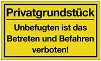 Hinweiszeichen, NW-Nr.: 3000277325 Privatgrundstück, L400xB250mm gelb schwarz Ku.  
