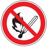 Verbotszeichen, NW-Nr.: 3000277554 Feuer/Licht verboten, D.200mm rot/schwarz ASR A1.3/DIN EN ISO 7010, Folie selbstklebend  