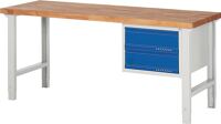 Werkbank Ser.BK 650, NW-Nr.: 9000425537 B2000xT700xH790-1140mm, Buche lichtgrau/blau 2 Schubl.PROMAT  