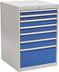 Schubladenschrank, NW-Nr.: 9000426016 H1019xB705xT736mm, lichtgrau/signalblau 7 Schubl.2x75,2x100,2x125,1, x300mm Vollauszug