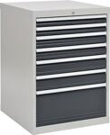 Schubladenschrank, NW-Nr.: 9000426017 H1019xB705xT736mm, lichtgrau/grau 7 Schubl.2x75,2x100,2x125,1, x300mm Vollauszug  