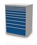 Schubladenschrank, NW-Nr.: 9000426026 H1319xB1005xT736mm, lichtgrau/signalblau 10 Schubl.  