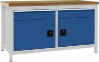 Werkbank signalblau, NW-Nr.: 9000426064 lichtgrau, B1500xH859xT750mm Buche Multiplex 40mm 2 Schubl.2, Türen BEDRUNKA+HIRTH  