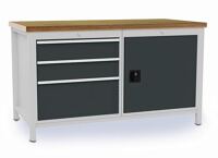 Werkbank grau lichtgrau, NW-Nr.: 9000426071 B1500xH859xT750mm Buche, Multiplex 40mm 3 Schubl.1 Türen BEDRUNKA+HIRTH  