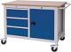 Werkbank, NW-Nr.: 9000426084 B1250xT750xH935mm Buche, Multiplex lichtgrau/signalblau 3, Schubl.1 Tür  