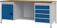 Werkbank signalblau, NW-Nr.: 9000426132 lichtgrau, B2000xH859xT750mm Buche Multiplex 40mm 5 Schubl.1, Türen BEDRUNKA+HIRTH  