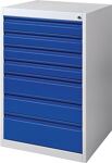 Schubladenschrank BK 600, NW-Nr.: 9000427003 H1000xB600xT600mm, lichtgrau/enzianblau 7 Schubl.Einfachauszug  