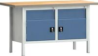 Werkbank PW 700 B1500xT70, NW-Nr.: 9000427106 0xH840mm Buche Multiplex, lichtgrau/brillantblau 2 Schubl.2 Türen KLW-LUTZ B, ETRIEBSEINRICHTUNGEN  
