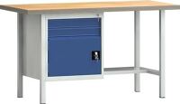 Werkbank PW 700, NW-Nr.: 9000427110 B1500xT700xH840mm Buche, Multiplex lichtgrau/blau 2 Schubl.1 Tür KLW-LUTZ, BETRIEBSEINRICHTUNGEN  