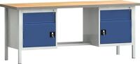 Werkbank PW 700, NW-Nr.: 9000427113 B2000xT700xH840mm Buche, Multiplex lichtgrau/blau 2 Schubl.2 Türen KLW-LUTZ, BETRIEBSEINRICHTUNGEN  